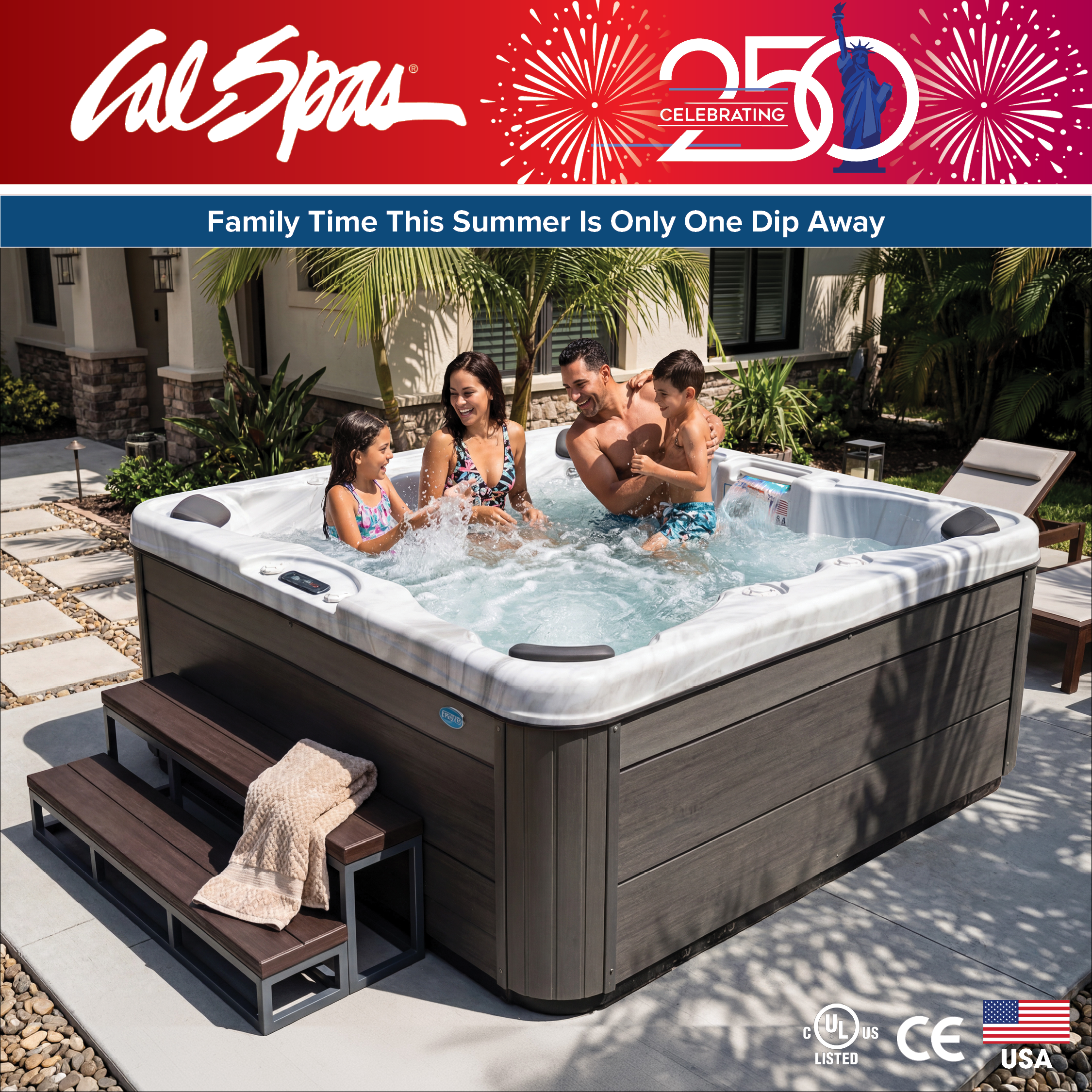 Calspas hot tub being used in a family setting - Paris